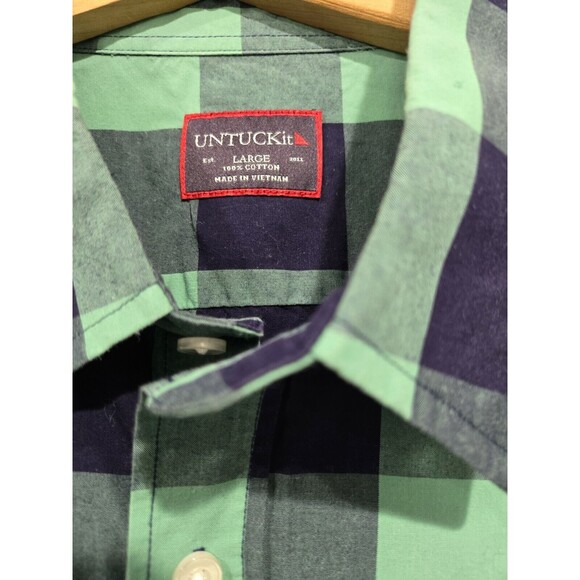 UNTUCKit Shirt Men's Size Large‎ Green Blue Plaid Bonarda Collared Button Up - Picture 2 of 6